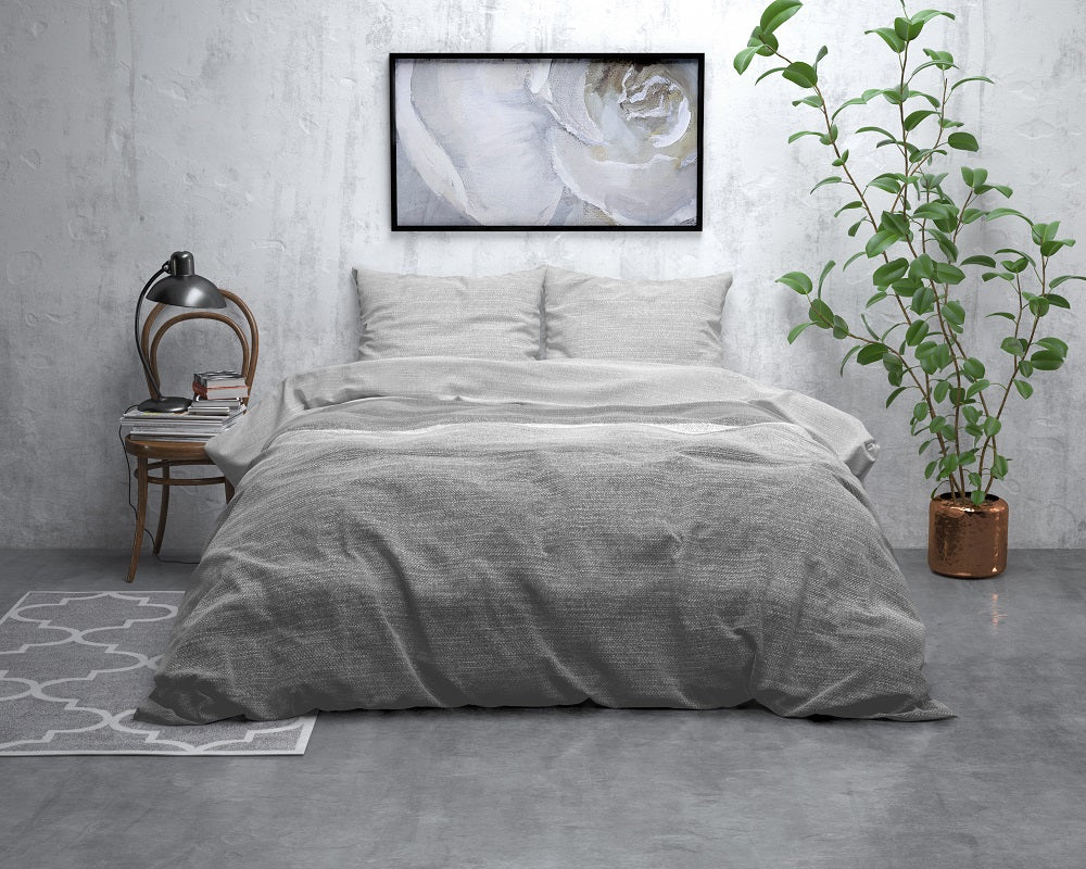 RoyalTextile - Stone Stripe Dekbedovertrek Flanel - Grijs - 140 x 220