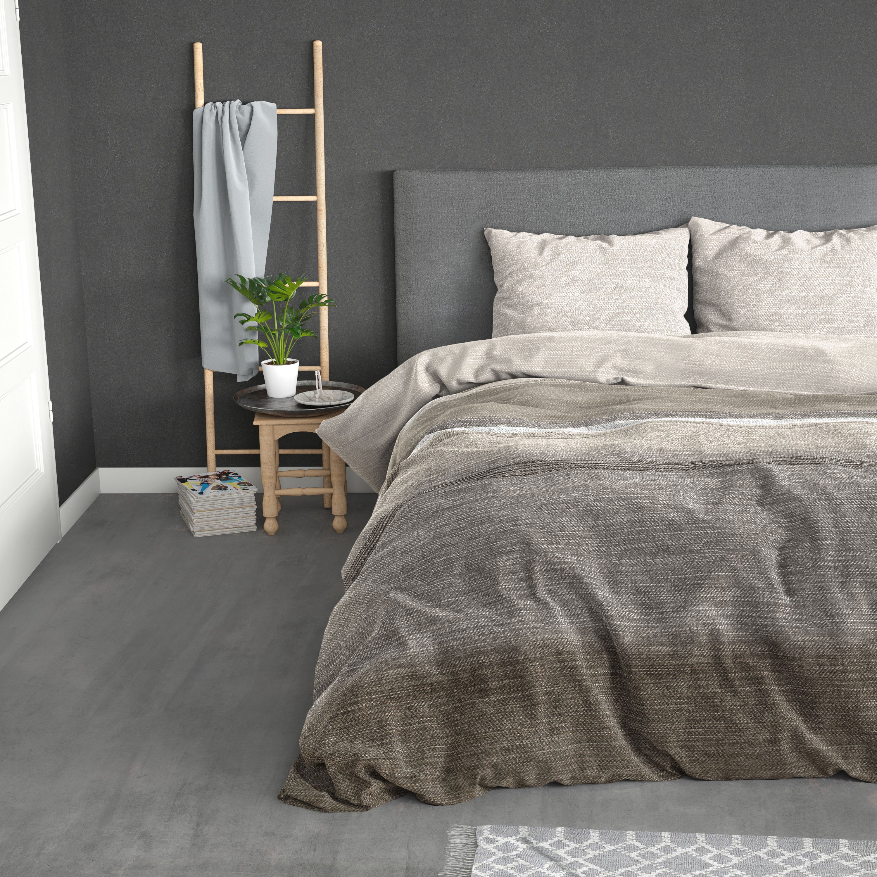 RoyalTextile - Stone Stripe Dekbedovertrek Flanel - Taupe - 240 x 220