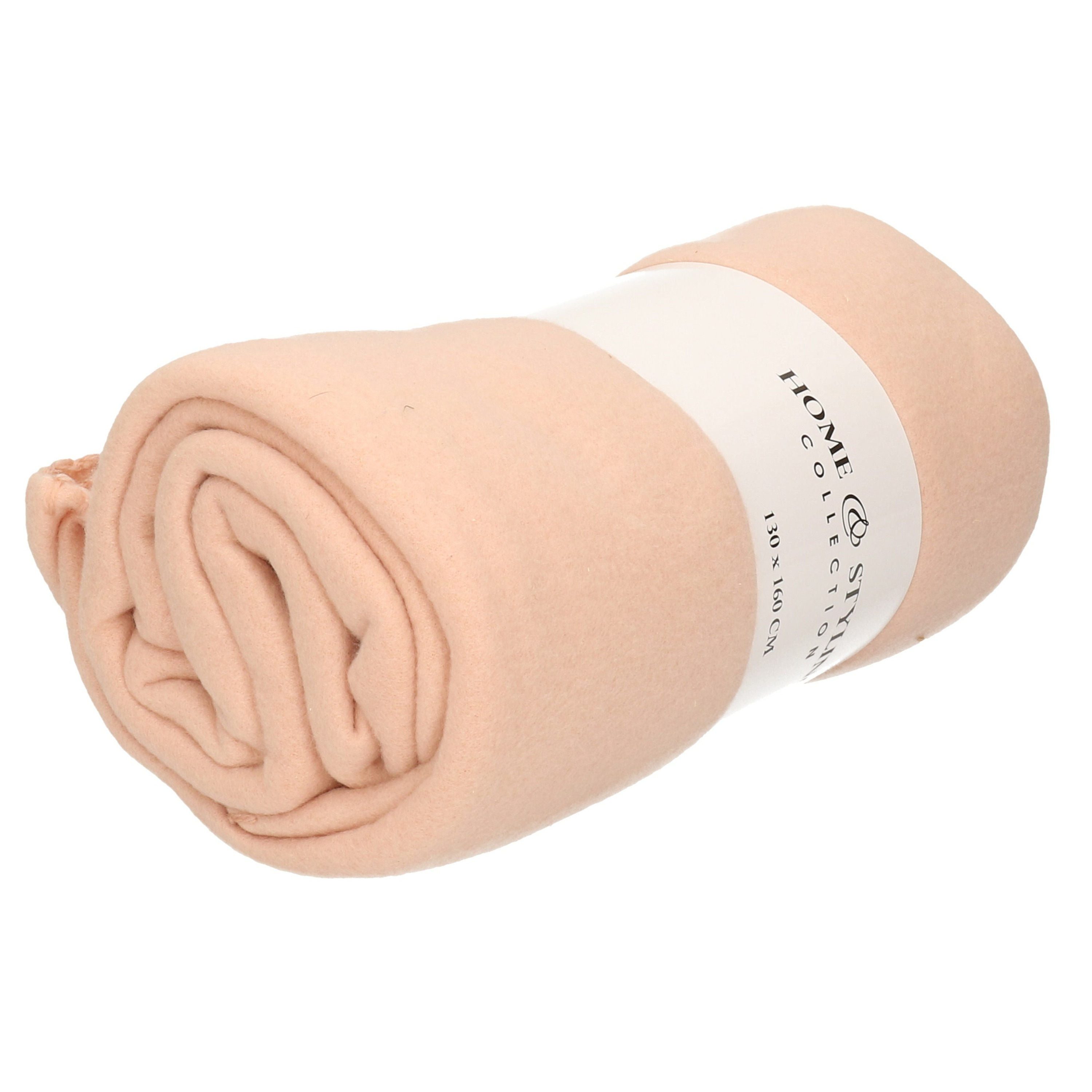 H&S Collection Fleece dekentje - polyester stof - lichtroze - 130 x 160 cm -