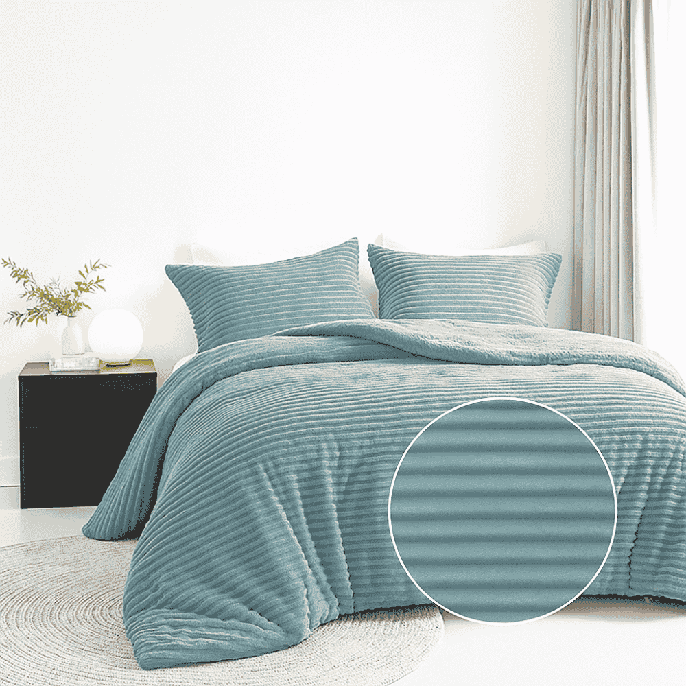 Fresh and Co Dekbedovertrek Teddy Rib Jade Tweepersoons (200x200 Cm) Groen Microvezel Teddy Strepen  - Overtrek - 200x200 Cm (Tweepersoons) - - 