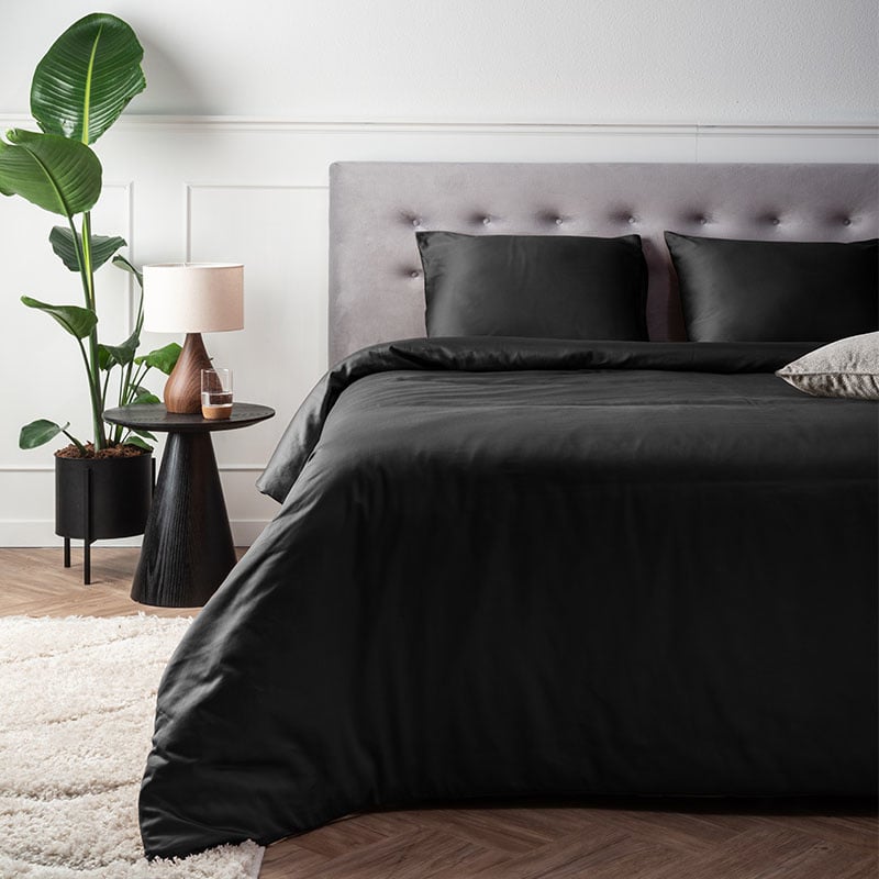 Presence Dekbedovertrek Katoen Satijn Zwart Tweepersoons (200x200 Cm) Zwart Katoen Satijn Katoen Effen  - Overtrek - 200x200 Cm (Tweepersoons) - - 
