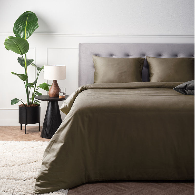 Presence Dekbedovertrek Katoen Satijn Truffel Tweepersoons (200x200 Cm) Groen Katoen Satijn Katoen Effen  - Overtrek - 200x200 Cm (Tweepersoons) - - 