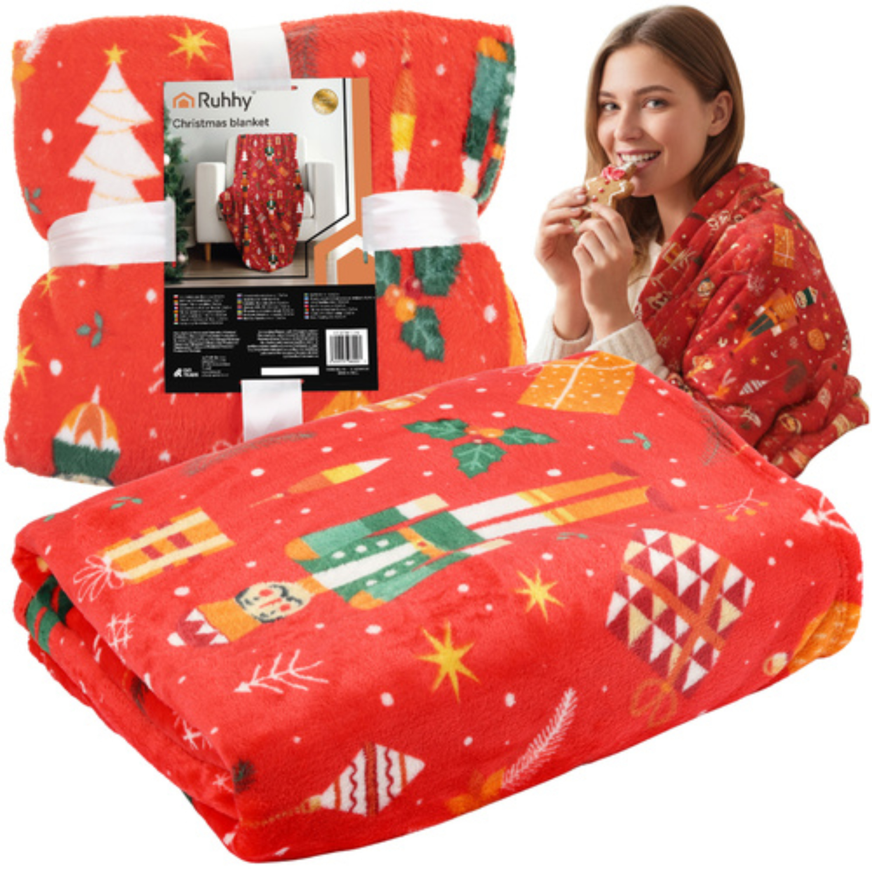 Ruhhy Kerst deken - 150 x 200 cm - rood - plaid - fleece deken - sprei - kerst - kleedje -