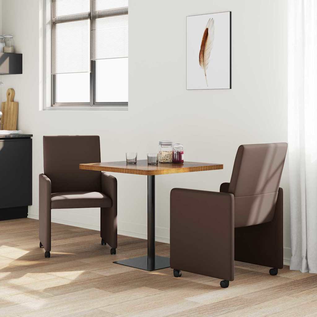 vidaXL Eetstoelen met wielen 2 pcs Bruin 57 x 66 x 94 cm Kunstleer