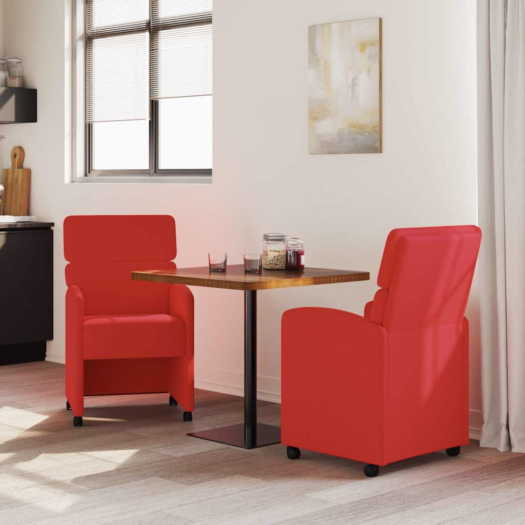 vidaXL Eetstoelen met wielen 2 pcs Rood 58 x 65 x 98 cm Kunstleer