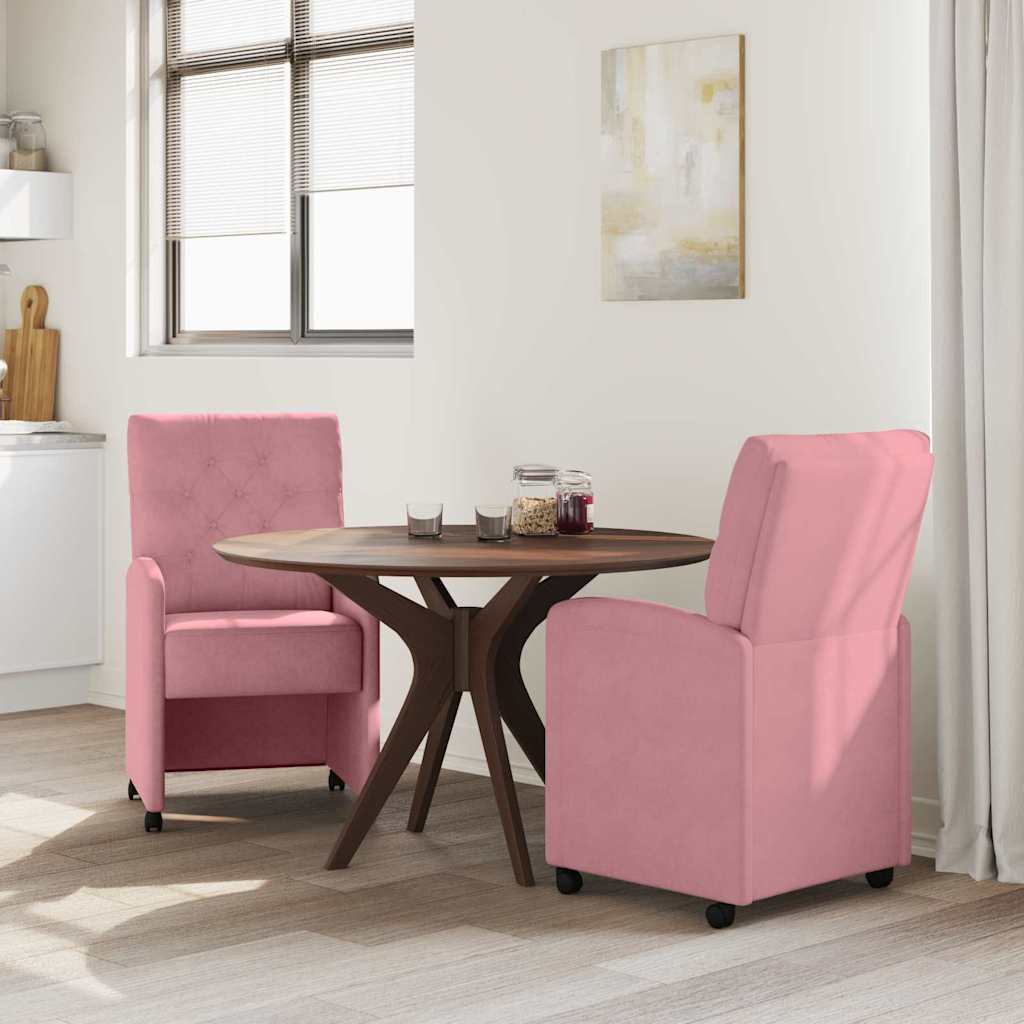 vidaXL Eetstoelen met wielen 2 pcs Roze 58 x 67 x 97 cm Fluweel