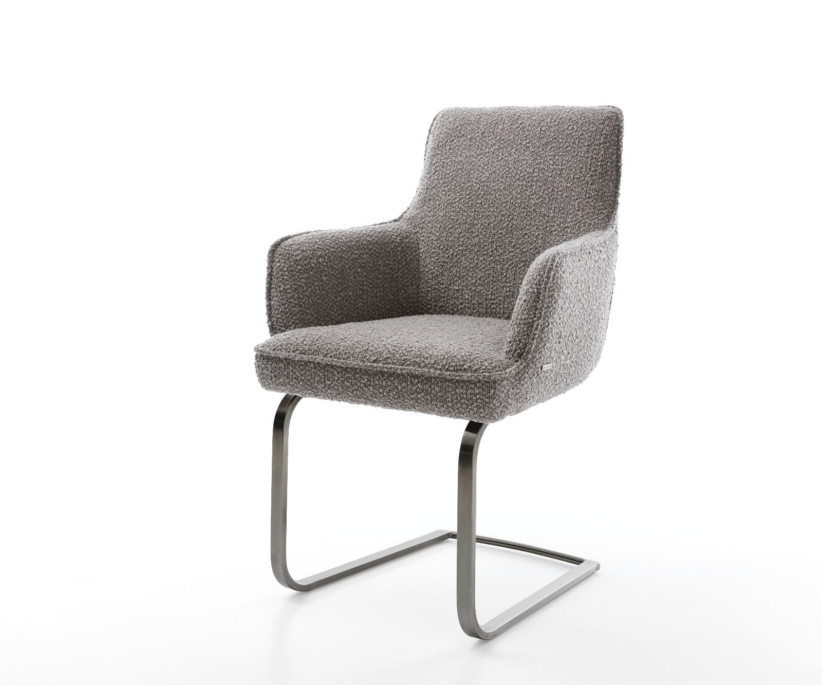 DELIFE Freischwinger Heira-Flex mit Armlehnen Bouclé Silbergrau Freischwinger flach Graphit Taschenfederkern