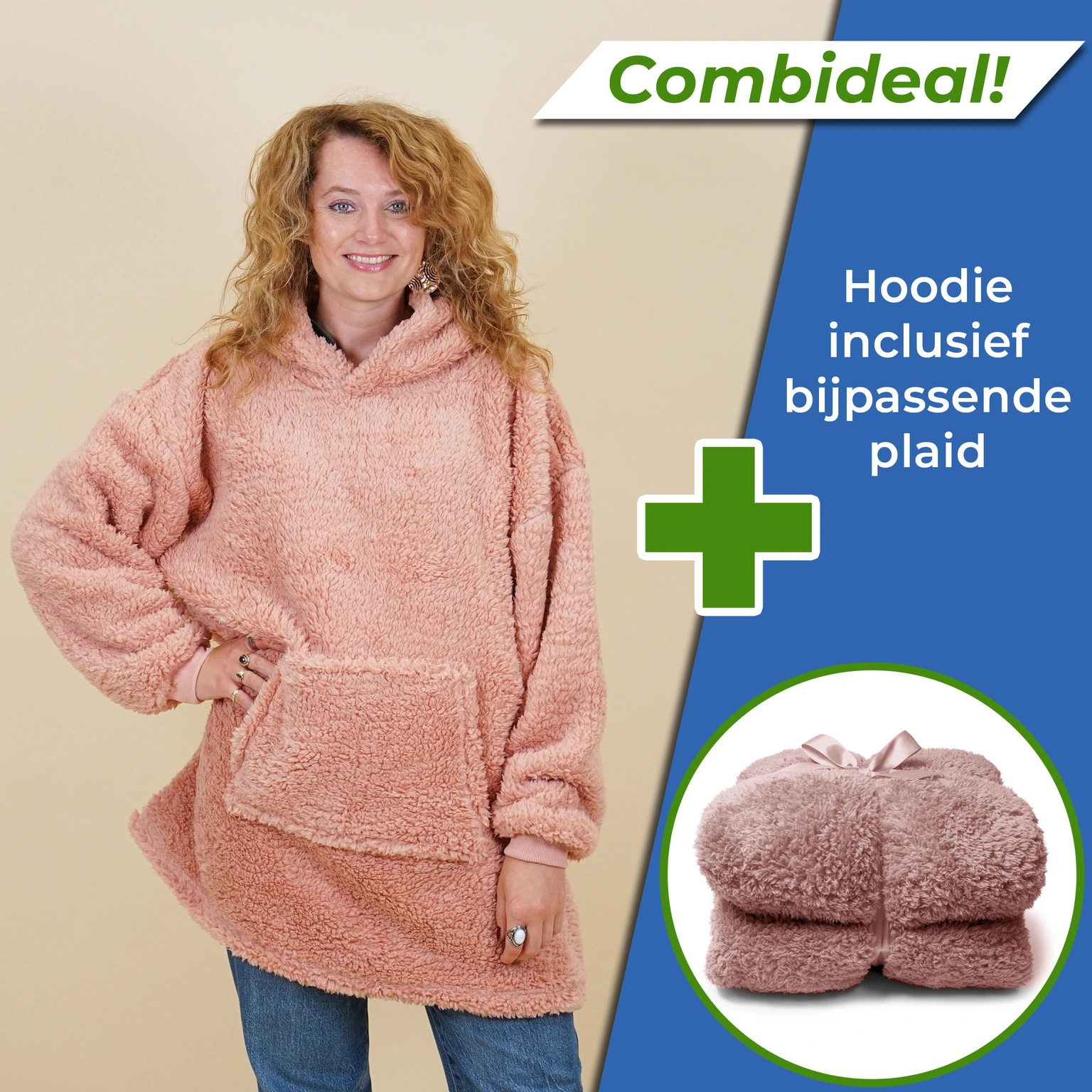 Unique Living Set: Oversized Hoodie + Plaid Teddy Old Pink Oudroze 