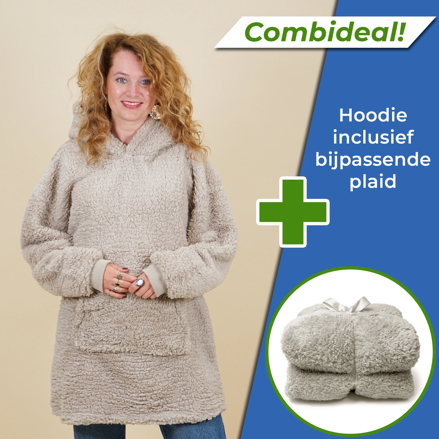 Unique Living Set: Oversized Hoodie + Plaid Teddy Chateau Grey Grijs Beige 