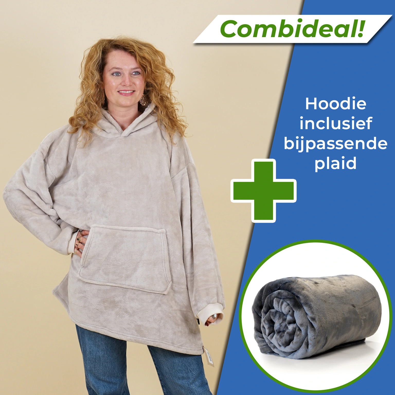 Unique Living Set: Oversized Hoodie + Plaid Enzo Dark Grey Fleece Donkergrijs Antraciet 