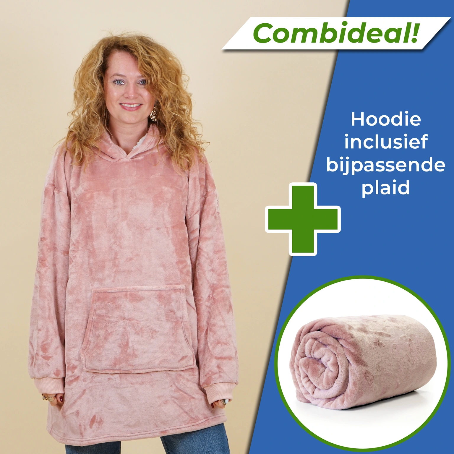 Unique Living Set: Oversized Hoodie + Plaid Enzo Old Pink Fleece Oudroze 