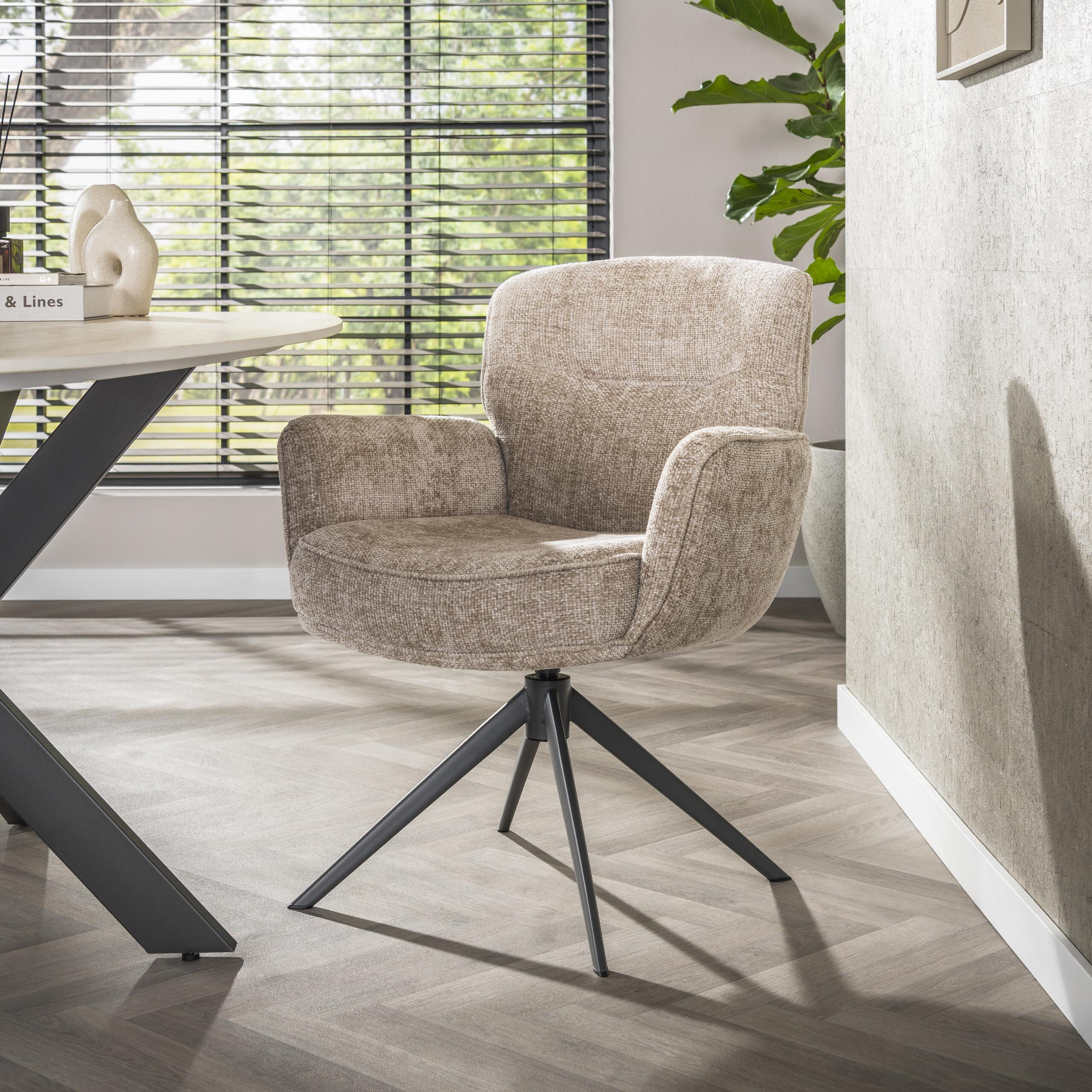 LifestyleFurn Draaibare Eetkamerstoel Laisa Chenille - Zand