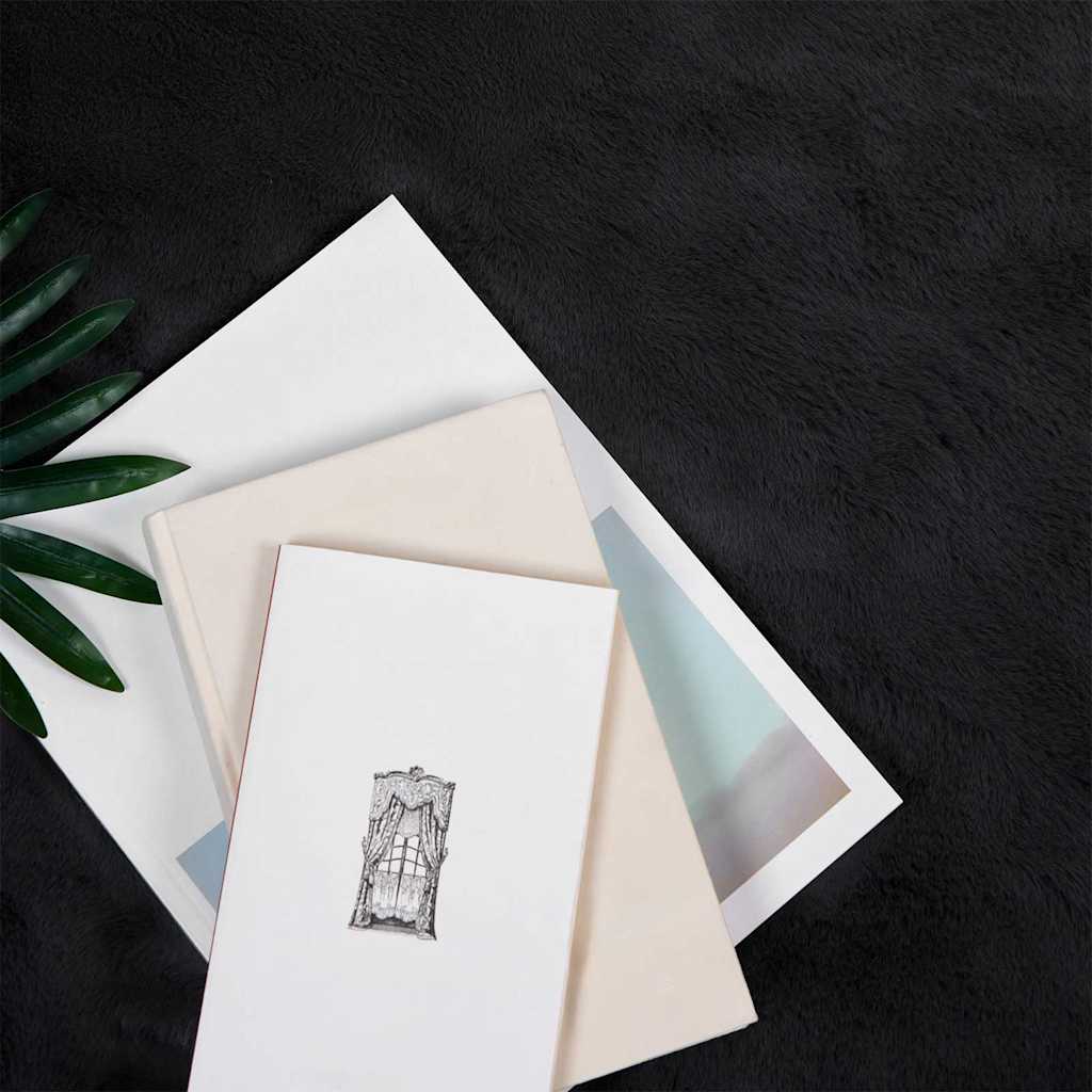 vidaXL Nep Konijnenbont Tapijt Zwart 80 x 150 cm Polyester