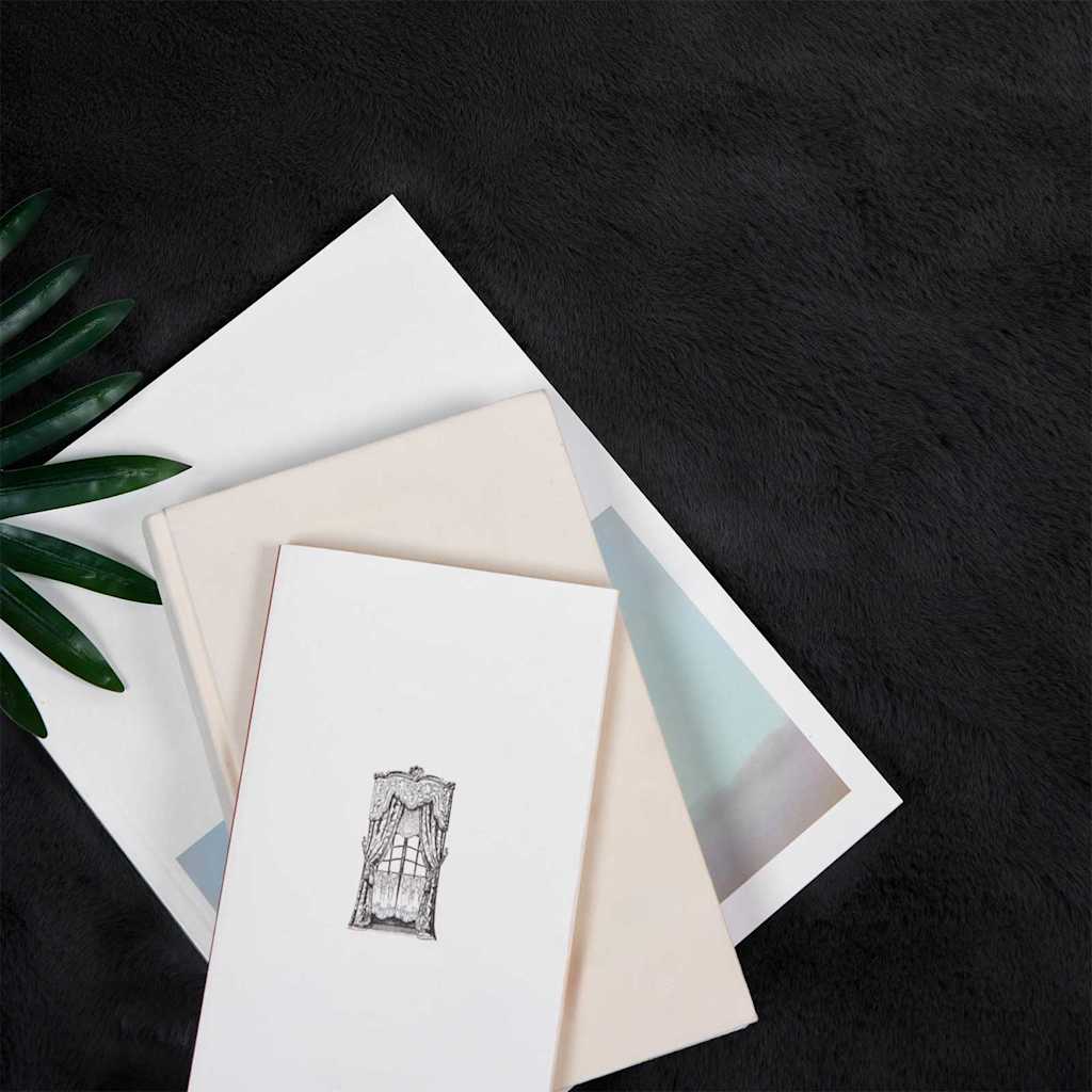 vidaXL Nep Konijnenbont Tapijt Zwart Ø 160 cm Polyester