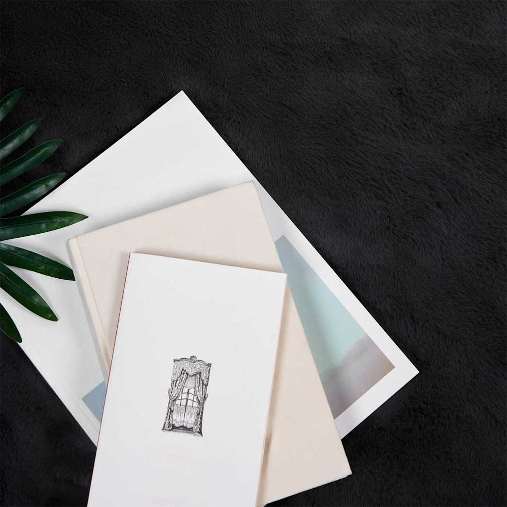 vidaXL Nep Konijnenbont Tapijt Zwart 240 x 240 cm Polyester