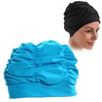 huismerk Vrouwen Earmuffs Geplooide Doek Swimming Cap (Lake Blue)