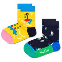 Happy Socks Kid's Island In The Sun Socks 2-Pack - Multifunctionele sokken, zwart/oranje/blauw