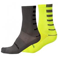 Endura - Coolmax Stripe Socken Doppelpack - Fietssokken, zwart/groen/geel