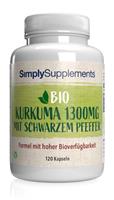Simply Supplements BIO Kurkuma 1300mg & Schwarzer Pfeffer 20mg - 120 Kapseln