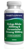 Simply Supplements Ginkgo Biloba 3000mg & Koreanischer Ginseng 1000mg - 120 Tabletten
