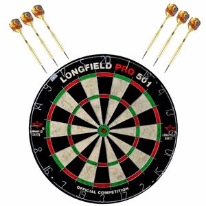 Longfield Games Dartbord set compleet van diameter 45.5 cm met 6x Bulls dartpijlen van 21 gram - Professioneel darten pakket