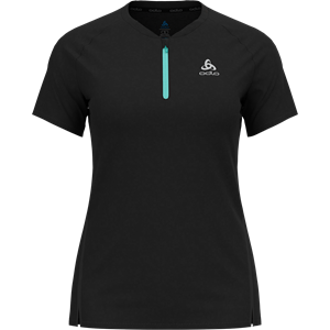 Odlo T-Shirt Crew Neck S/S 1/2 Zip Axalp Trai - T-Shirt - Damen Black / Polynya XL