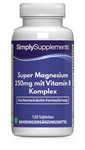 Simply Supplements Super Magnesium 250mg mit Vitamin B Komplex - 120 Tabletten