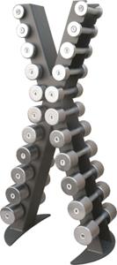 X-Line dumbbell rack with a set of chrome dumbbells 0.5 -10 kg