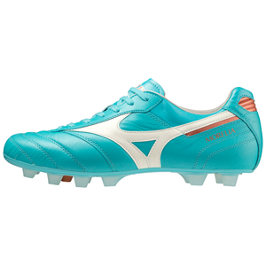 Mizuno MORELIA II JAPAN Voetbalschoenen Blauw Curacao/Snow Wit/Rood Bruin Satin Dames/Heren 