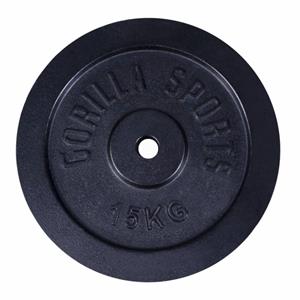 Gorilla Sports Gewichtsschijf Zwart - Halterschijf - 15 kg - Gietijzer - 30 mm