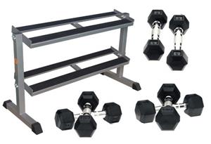 RS Sports Voordeelset Hexa dumbells l 1 t/m 10 kg + dumbellrek 2 laags