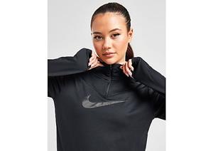 Nike Dri-FIT Swoosh hardlooptop met korte rits voor dames - Black/Cool Grey- Dames