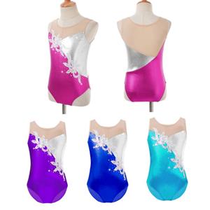 IEFiEL Kids Girls Round Neck Sleeveless Mesh Patchwork Dance Leotard Jumpsuit for Ballet Dance Training Clothing