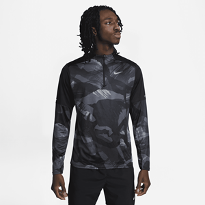 Nike Dri-FIT Element Hardlooptop met halflange rits en camouflageprint voor heren - Zwart