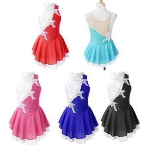 IEFiEL 2 Pailletten Bloemen Figuur Schaatsen Jurk Kind Meisjes Gymnastiek Turnpakje Ballroom Ballet Dans Kostuum Lyrische Prestaties Kleding