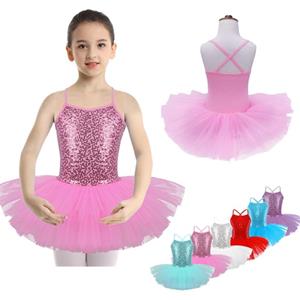 Inhzoy Kids Girls Sequined Camisole Ballet Tutu Dress Skirted Leotard Ballerina Glittering Dance Costumes