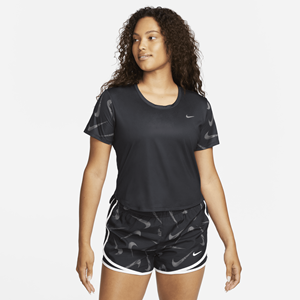 Nike Dri-FIT Swoosh hardlooptop met print en korte mouwen voor dames - Zwart