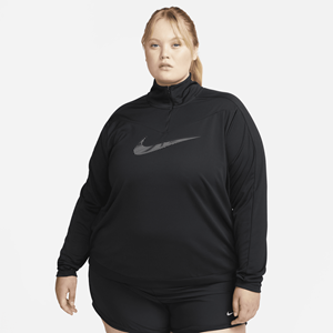 Nike Dri-FIT Swoosh hardlooptop met 1/4-rits voor dames (Plus Size) - Zwart
