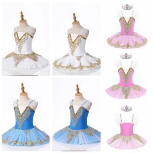 Daenrui Kids Girls Dance Dress V Neckline Ruffle Shoulder Decor Dress with Headwear Set Ballet Performance Costume