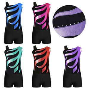IEFiEL Girls Sparkly Metallic Athletic Dance Outfits Sleeveless Leotards with Shorts Set for Ballet Gymnastics Skating