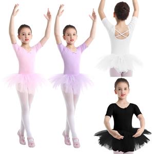 Meisjes korte mouwen rug detaillering ballet tutu turnpakje rok gymnastiek dans outfit kleding