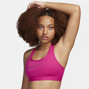 Nike Swoosh Medium Support padded sport-bh met graphic - Roze