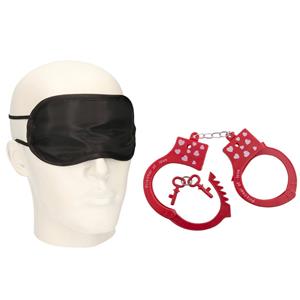 Bondage erotische set oogmasker en rode handboeien -