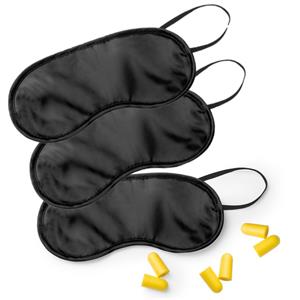 3x Slaapmaskers zwart met oordoppen -