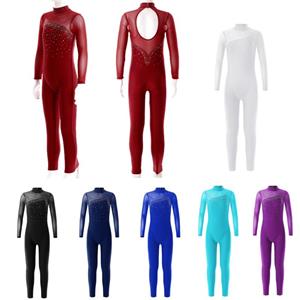 RUNQHUI Eéndelige kleding met lange mouwen en ronde kraag Maillots Jumpsuit Kinderen Meisjes Schaatsen Sportkleding