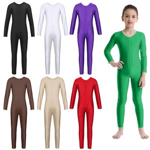 Fldy Kinderen Meisjes Full Body Unitard Stretchy Lange Mouw Ronde Hals Gymnastiek Turnpakje Ballet Danskleding