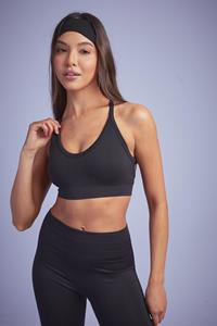 Boohoo Seamless Rib Plunge Cross Back Sports Bra, Black