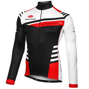 Bobteam Fiets shirt,  Performance Line III, zwart-wit-rood fietsshirt met lange m