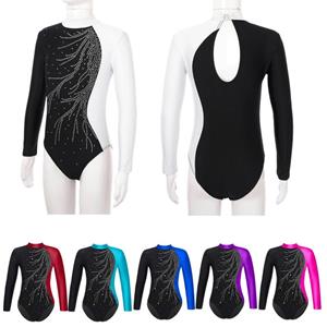 Aislor Girls Long Sleeve Athletic Ballet Dance Gymnastics Leotard Kids Shiny Diamonds Ice Skating Costume Dancewear