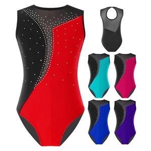 Yeahdor Kinderen meisjes sprankelende strass mouwloze gymnastiek turnpakje bodysuit ballet danskleding